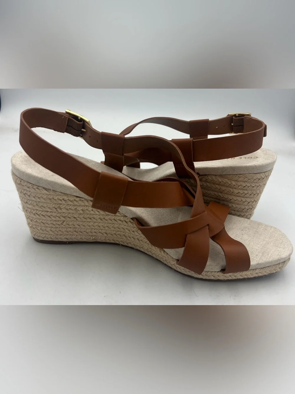 COLE HAAN Crystal Brown Espadrille Strappy Wedge Sandals Women’s Size 9 New